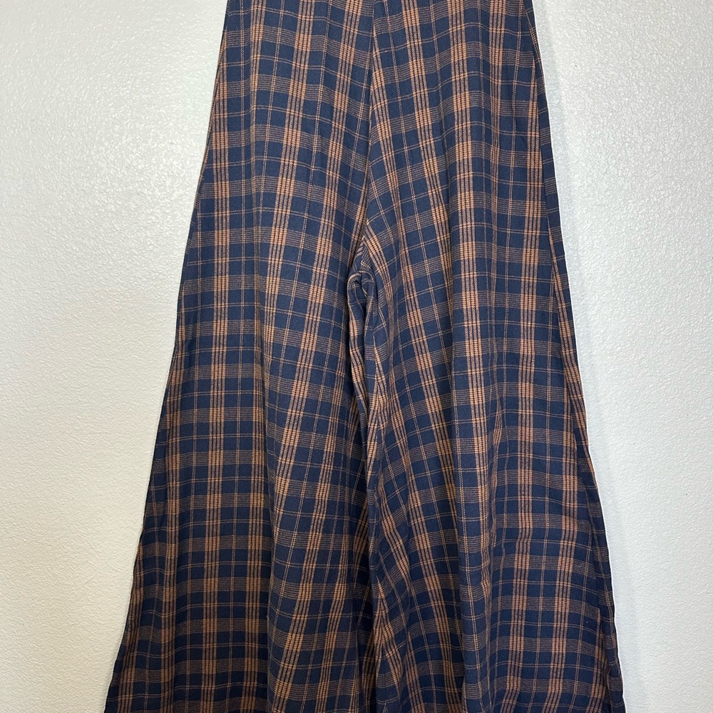 SHEIN Navy and Brown Plaid Trousers